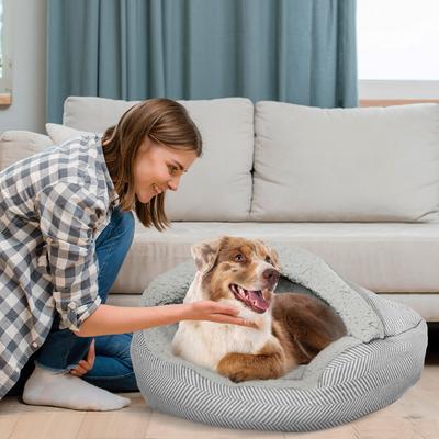 Show full view: Precious Tails Herringbone Canvas Fleece Deep Dish Covered Cat & Dog Bed, Gray, Large slide 6 of 8