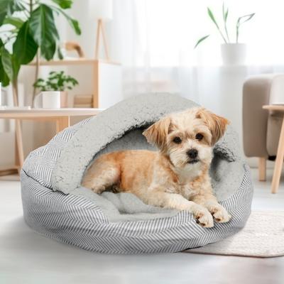 Show full view: Precious Tails Herringbone Canvas Fleece Deep Dish Covered Cat & Dog Bed, Gray, Large slide 5 of 8