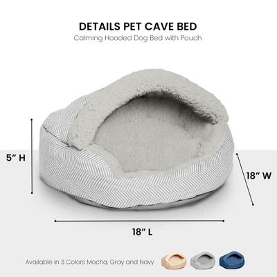 Show full view: Precious Tails Herringbone Canvas Fleece Deep Dish Covered Cat & Dog Bed, Gray, Small slide 3 of 9