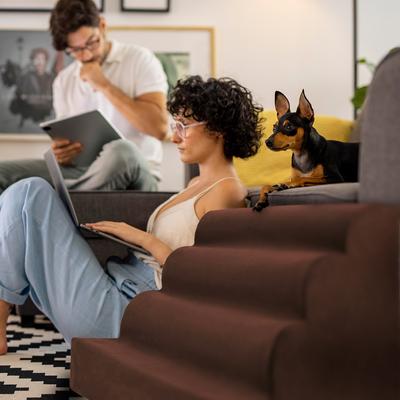 Show full view: Precious Tails High Density Foam Scalloped 4 Steps Dog & Cat Stairs, Brown slide 4 of 10