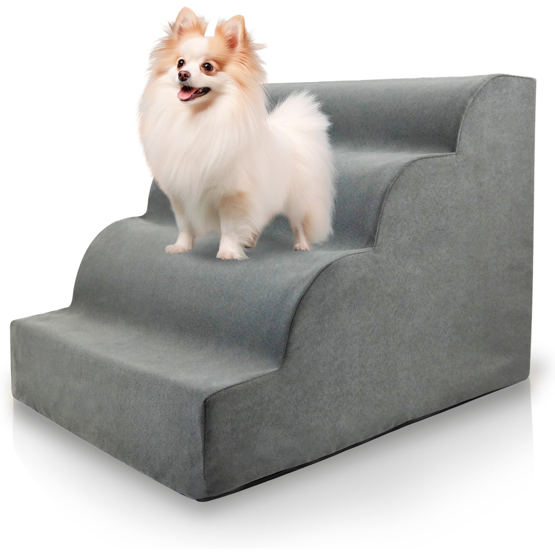 Precious Tails High Density Foam Scalloped 4 Steps Dog & Cat Stairs, Gray