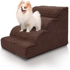 Precious Tails High Density Foam Scalloped Sherpa Top 4 Steps Dog & Cat Stair, Brown