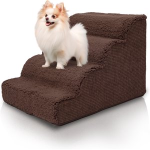 Precious Tails High Density Foam Scalloped Sherpa Top 4 Steps Dog & Cat Stair, Brown