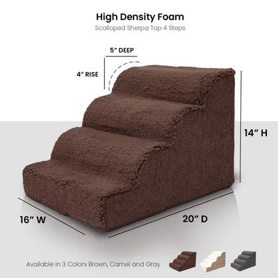 Show full view: Precious Tails High Density Foam Scalloped Sherpa Top 4 Steps Dog & Cat Stair, Brown slide 2 of 10