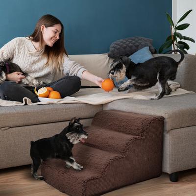 Show full view: Precious Tails High Density Foam Scalloped Sherpa Top 4 Steps Dog & Cat Stair, Brown slide 4 of 10