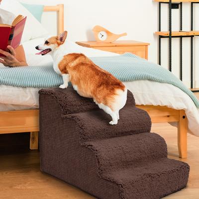 Show full view: Precious Tails High Density Foam Scalloped Sherpa Top 4 Steps Dog & Cat Stair, Brown slide 5 of 10