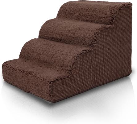 Show full view: Precious Tails High Density Foam Scalloped Sherpa Top 4 Steps Dog & Cat Stair, Brown slide 8 of 10