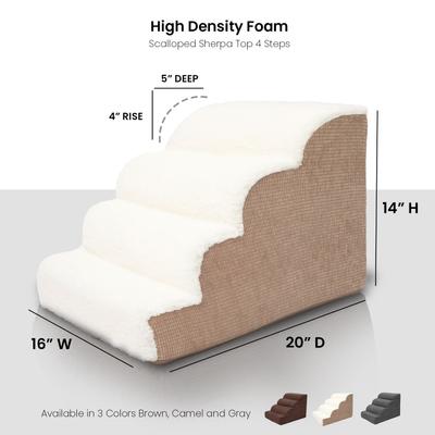 Show full view: Precious Tails High Density Foam Scalloped Sherpa Top 4 Steps Dog & Cat Stair, Camel slide 2 of 10