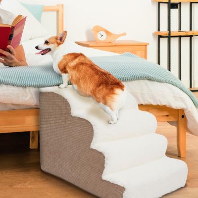 Show full view: Precious Tails High Density Foam Scalloped Sherpa Top 4 Steps Dog & Cat Stair, Camel slide 5 of 10