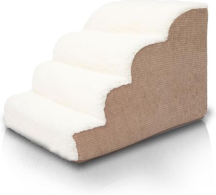 Show full view: Precious Tails High Density Foam Scalloped Sherpa Top 4 Steps Dog & Cat Stair, Camel slide 8 of 10