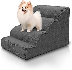 Precious Tails High Density Foam Scalloped Sherpa Top 4 Steps Dog & Cat Stair, Gray