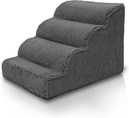 Show full view: Precious Tails High Density Foam Scalloped Sherpa Top 4 Steps Dog & Cat Stair, Gray slide 8 of 10