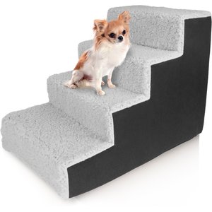 Precious Tails High Density Foam Sherpa 4 Steps Dog & Cat Stairs, Black