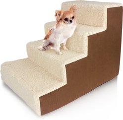 Precious Tails High Density Foam Sherpa 4 Steps Dog & Cat Stairs, Brown