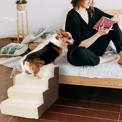 Show full view: Precious Tails High Density Foam Sherpa 4 Steps Dog & Cat Stairs, Brown slide 4 of 9