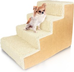 Precious Tails High Density Foam Sherpa 4 Steps Dog & Cat Stairs, Camel