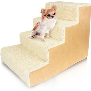 Precious Tails High Density Foam Sherpa 4 Steps Dog & Cat Stairs, Camel