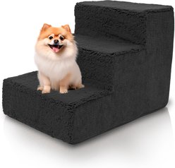 Precious Tails High Density Foam Sherpa Top 3 Steps Dog & Cat Stair, Black