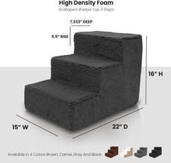 Precious Tails High Density Foam Sherpa Top 3 Steps Dog & Cat Stair, Black slide 2 of 7