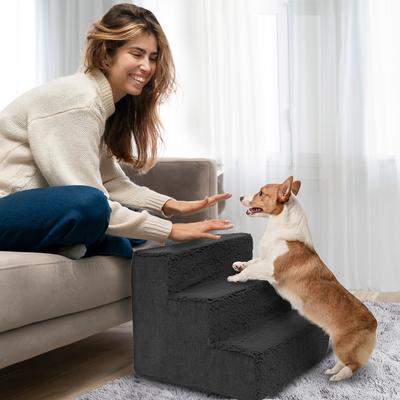 Show full view: Precious Tails High Density Foam Sherpa Top 3 Steps Dog & Cat Stair, Black slide 5 of 9