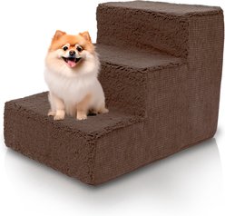Precious Tails High Density Foam Sherpa Top 3 Steps Dog & Cat Stair, Brown