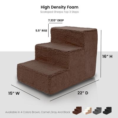 Show full view: Precious Tails High Density Foam Sherpa Top 3 Steps Dog & Cat Stair, Brown slide 3 of 10
