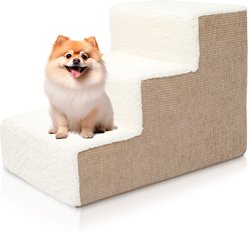 Precious Tails High Density Foam Sherpa Top 3 Steps Dog & Cat Stair, Camel
