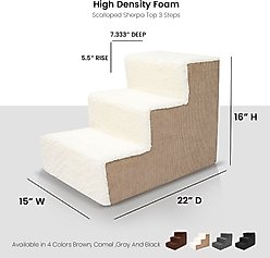 Precious Tails High Density Foam Sherpa Top 3 Steps Dog & Cat Stair, Camel slide 2 of 7
