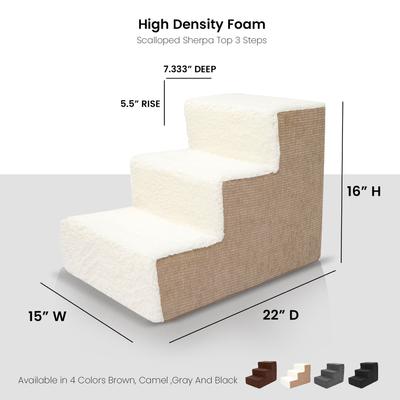 Show full view: Precious Tails High Density Foam Sherpa Top 3 Steps Dog & Cat Stair, Camel slide 2 of 9