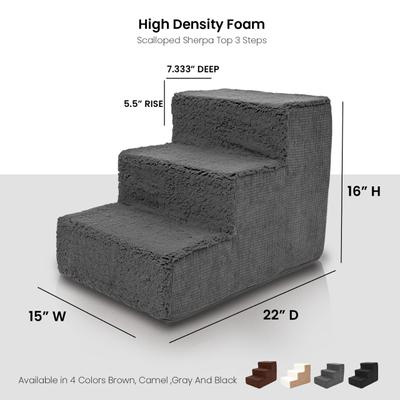 Show full view: Precious Tails High Density Foam Sherpa Top 3 Steps Dog & Cat Stair, Gray slide 2 of 9