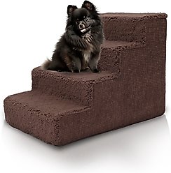 Precious Tails High Density Foam Sherpa Top 4 Steps Dog & Cat Stair, Brown