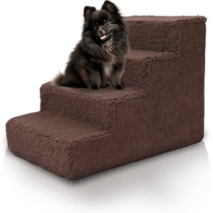 Precious Tails High Density Foam Sherpa Top 4 Steps Dog & Cat Stair, Brown