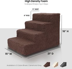 Precious Tails High Density Foam Sherpa Top 4 Steps Dog & Cat Stair, Brown slide 2 of 8