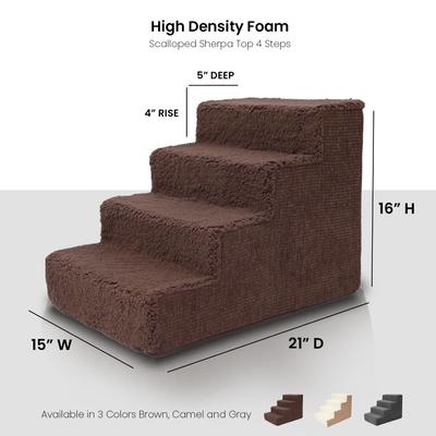 Show full view: Precious Tails High Density Foam Sherpa Top 4 Steps Dog & Cat Stair, Brown slide 2 of 10