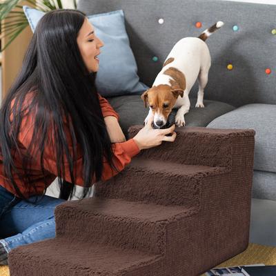 Show full view: Precious Tails High Density Foam Sherpa Top 4 Steps Dog & Cat Stair, Brown slide 5 of 10