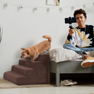 Show full view: Precious Tails High Density Foam Sherpa Top 4 Steps Dog & Cat Stair, Brown slide 6 of 10