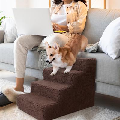 Show full view: Precious Tails High Density Foam Sherpa Top 4 Steps Dog & Cat Stair, Brown slide 7 of 10