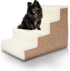 Precious Tails High Density Foam Sherpa Top 4 Steps Dog & Cat Stair, Camel