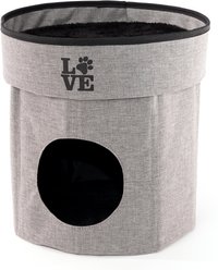 Precious Tails Home Base Circular 2-Tier Collapsible Cat Cave, Charcoal