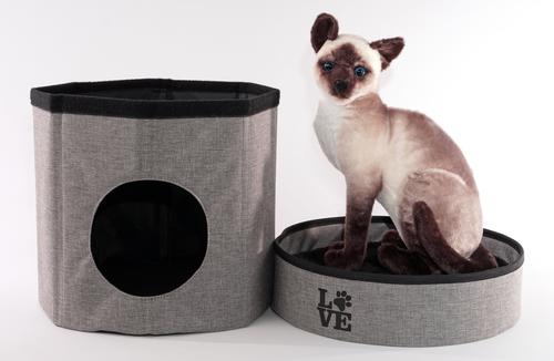 Show full view: Precious Tails Home Base Circular 2-Tier Collapsible Cat Cave, Charcoal slide 5 of 10