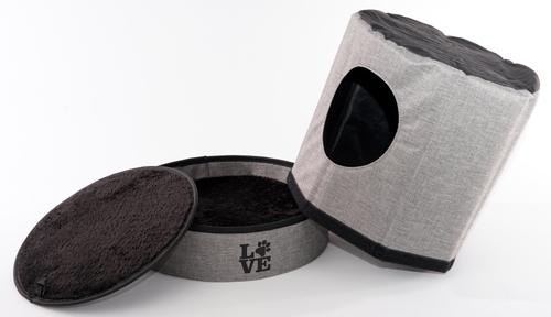 Show full view: Precious Tails Home Base Circular 2-Tier Collapsible Cat Cave, Charcoal slide 9 of 10