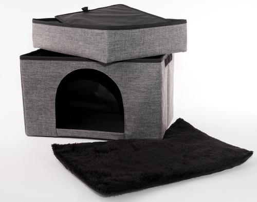 Show full view: Precious Tails Home Base Rectangular 2-Tier Collapsible Cat Cave, Charcoal slide 5 of 11