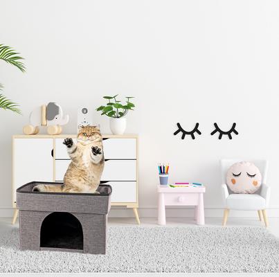 Show full view: Precious Tails Home Base Rectangular 2-Tier Collapsible Cat Cave, Charcoal slide 9 of 11