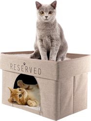 Precious Tails Home Base Rectangular 2-Tier Collapsible Cat Cave, Natural slide 2 of 9