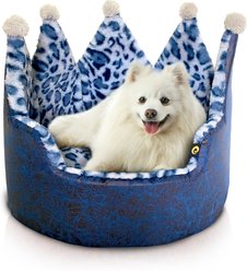 Precious Tails Leopard Crown Bolster Cat & Dog Bed, Navy