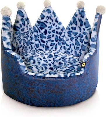 Show full view: Precious Tails Leopard Crown Bolster Cat & Dog Bed, Navy slide 7 of 8