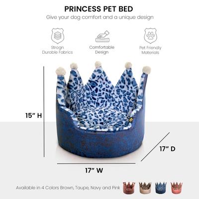 Show full view: Precious Tails Leopard Crown Bolster Cat & Dog Bed, Navy slide 2 of 8