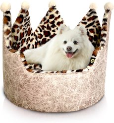 Precious Tails Leopard Crown Bolster Cat & Dog Bed, Taupe