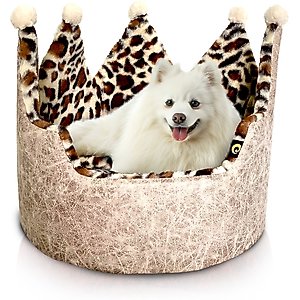 Precious Tails Leopard Crown Bolster Cat & Dog Bed, Taupe