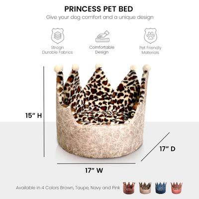 Show full view: Precious Tails Leopard Crown Bolster Cat & Dog Bed, Taupe slide 2 of 10